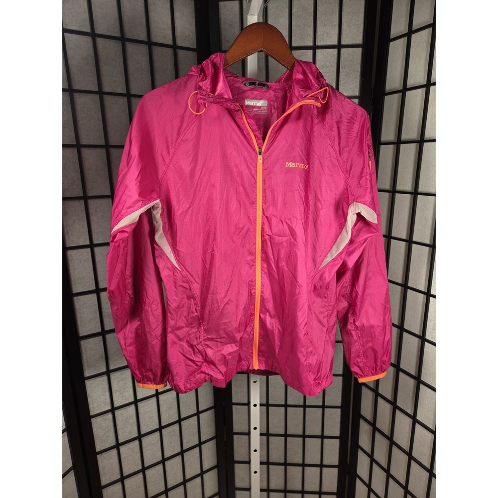 Marmot Windbreaker Jacket M Hood Lightweight Shell Packable Fuchsia Pink Orange
